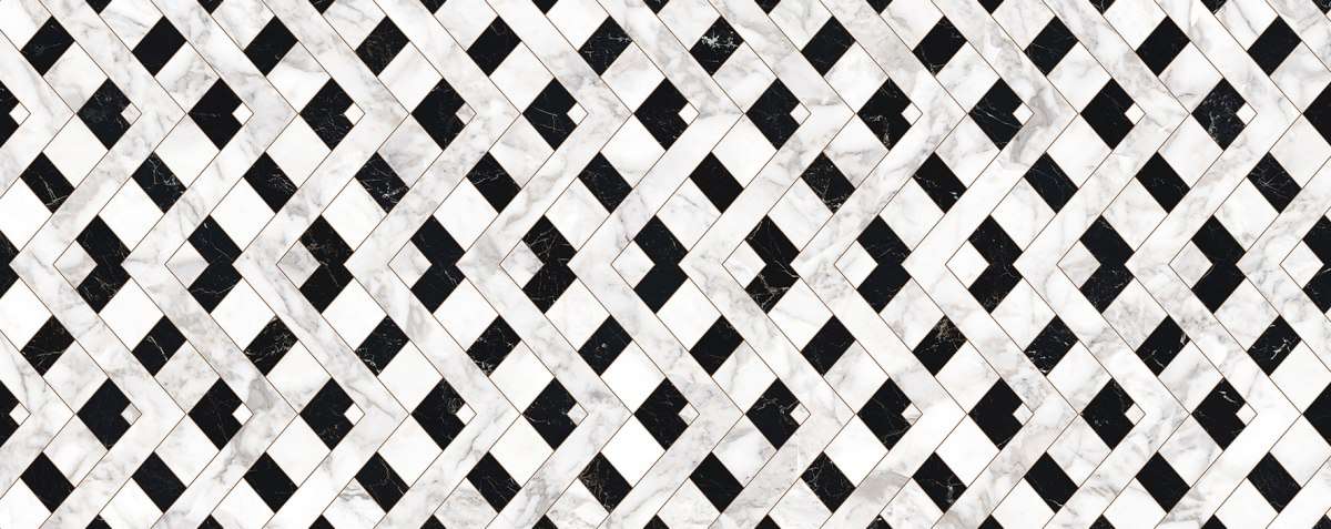 Керамическая плитка Porcelanosa Marmi Deco Trenza 100297156, цвет чёрно-белый, поверхность глянцевая, прямоугольник, 596x1500