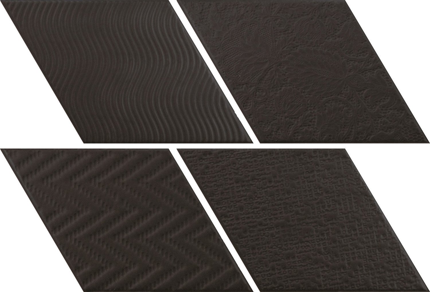 Керамическая плитка Equipe Rhombus Black 21295, цвет чёрный, поверхность глянцевая, ромб, 140x240