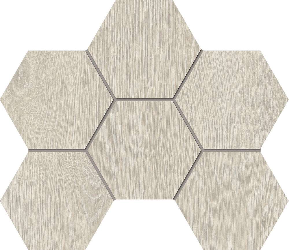 Мозаика Estima Kraft Wood Mosaic Hexagon Nordic KW00 70431, цвет белый, поверхность структурированная, шестиугольник, 250x285