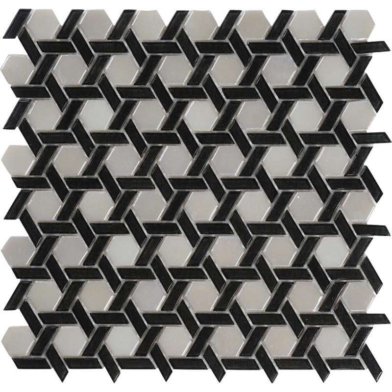 Мозаика Alma Mosaic Glamour AHX-23, цвет чёрно-белый, поверхность глянцевая, прямоугольник, 297x302