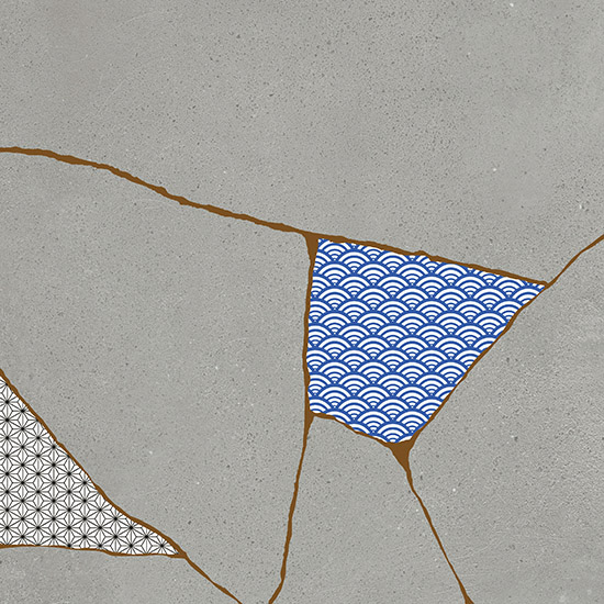 Керамогранит Fioranese Kintsugi Japan Hibi Fog Nat, цвет серый синий, поверхность натуральная, квадрат, 200x200
