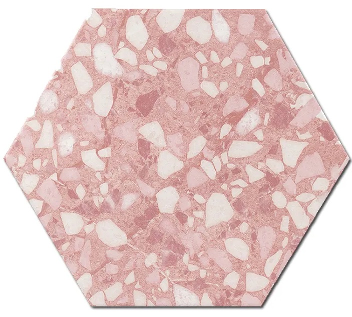 Керамогранит Durstone Six Terazzo Rose, цвет розовый, поверхность матовая, шестиугольник, 230x270