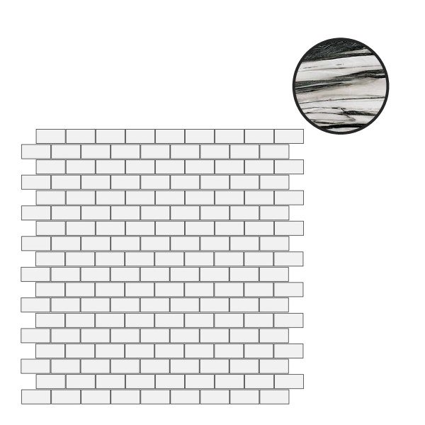 Мозаика Floor Gres B&W Marble Fall Naturale 6mm Mos (1,5X3) 767481, цвет чёрно-белый, поверхность матовая, под кирпич, 300x300