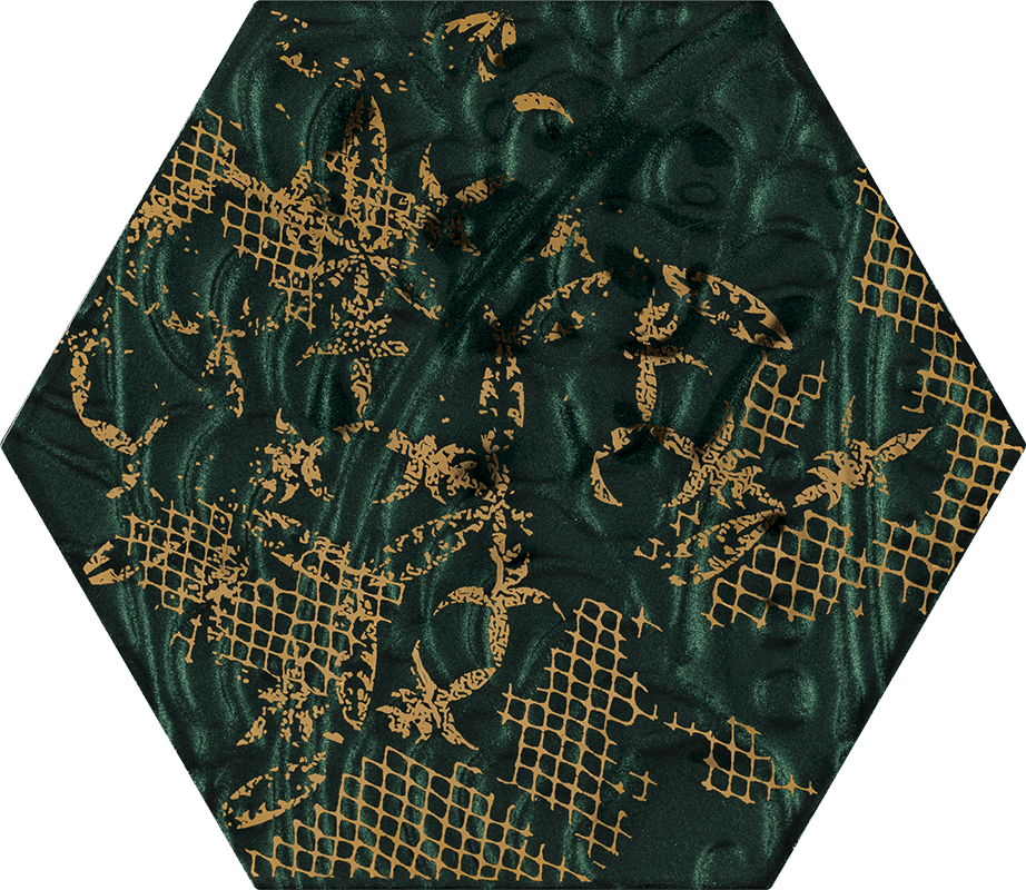 Декоративные элементы Paradyz Intense Tone Green Inserto Szklane Heksagon B, цвет зелёный, поверхность полированная, шестиугольник, 171x198