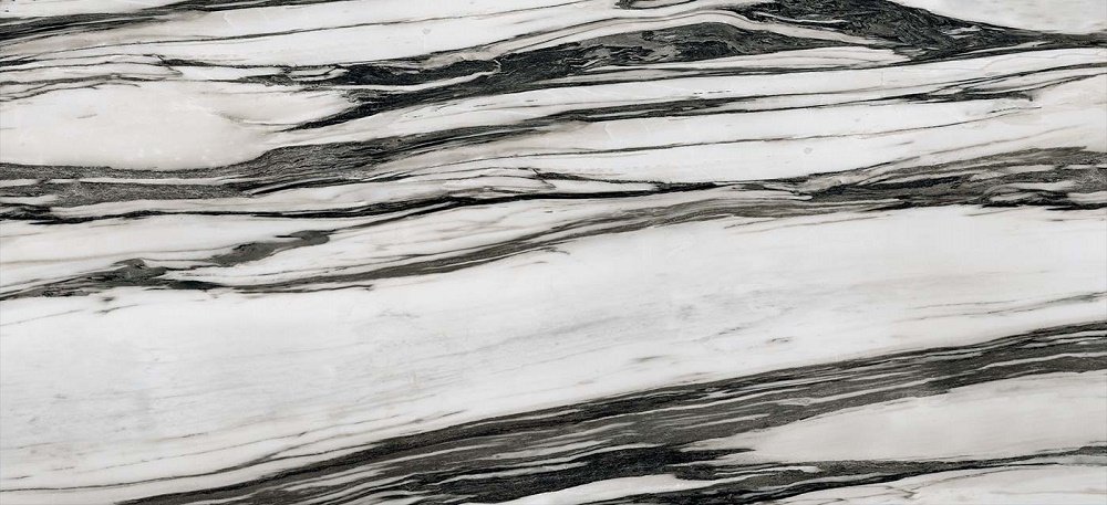 Керамогранит Floor Gres B&W Marble Fall High-Glossy 6mm 765602, цвет чёрно-белый, поверхность полированная, прямоугольник, 600x1200