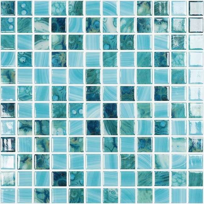 Мозаика Vidrepur Nature Sky (чип 25x25 мм) № 5607, цвет голубой, поверхность глянцевая, квадрат, 317x317