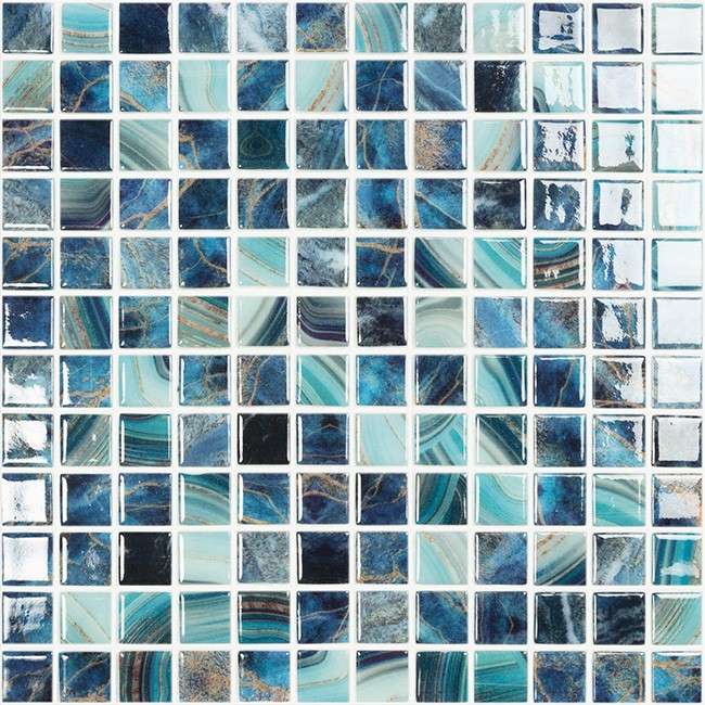 Мозаика Vidrepur Nature Royal (чип 25x25 мм) № 5604, цвет синий, поверхность глянцевая, квадрат, 317x317