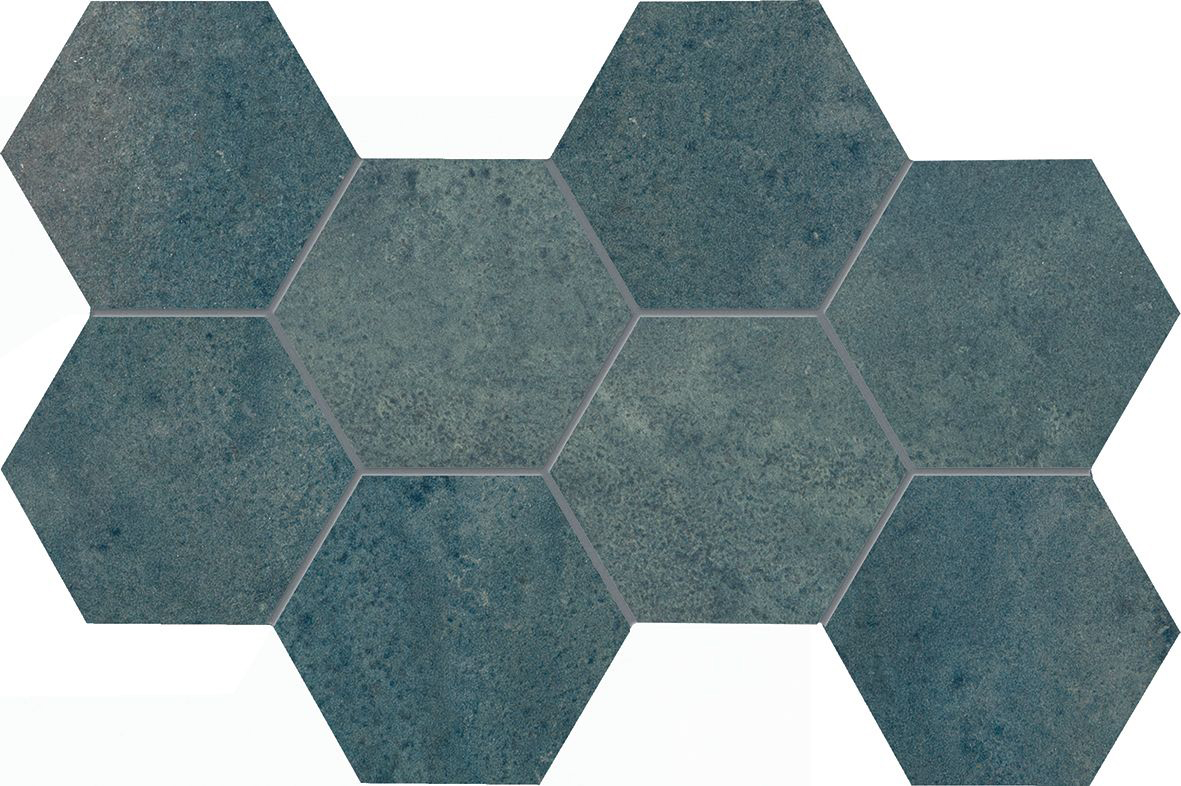 Мозаика Provenza Vulcanika Raku Link Verde EFW2, цвет бирюзовый, поверхность матовая, шестиугольник, 196x342