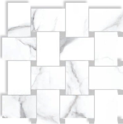 Мозаика Cerdomus Statuario Contrasti Bianco Lev. con Tozz. Piombo 72803, цвет белый, поверхность полированная, квадрат, 300x300