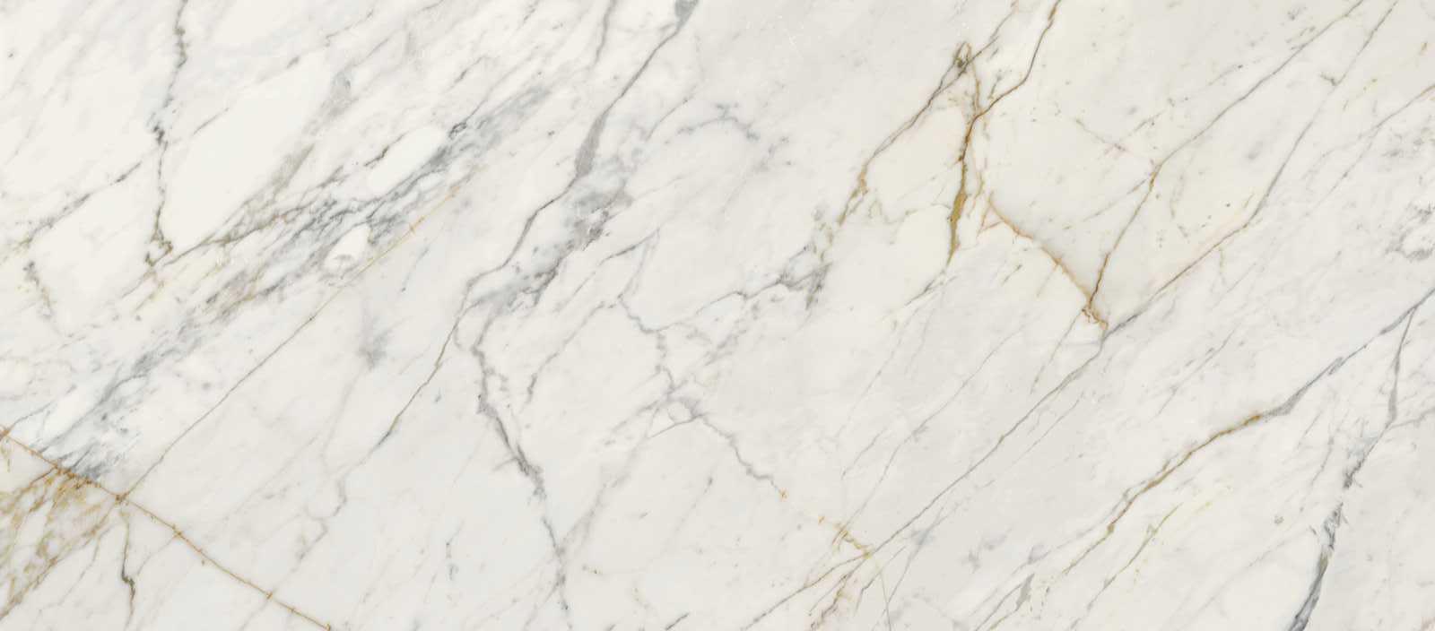 Широкоформатный керамогранит Ragno Maiora Marble Effect Calacatta Oro Rettificato R6RS, цвет белый, поверхность полированная, прямоугольник, 1200x2780