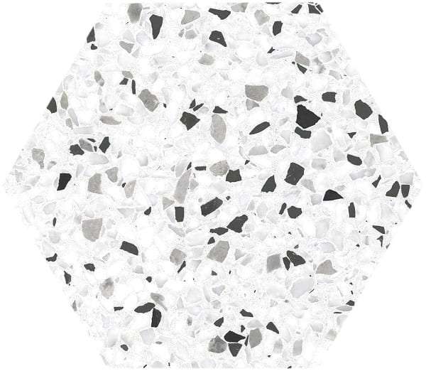 Керамогранит Ecoceramic Tempo Black Hex, цвет чёрно-белый, поверхность матовая, шестиугольник, 200x240