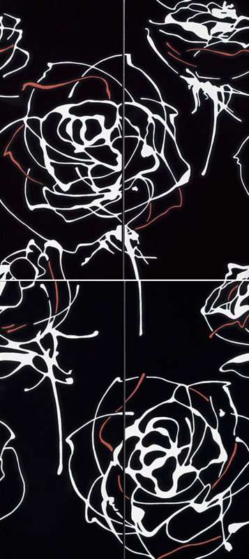 Панно Ceramica Magica Comp. Night Roses Deco, цвет чёрно-белый, поверхность глянцевая, прямоугольник, 500x1120