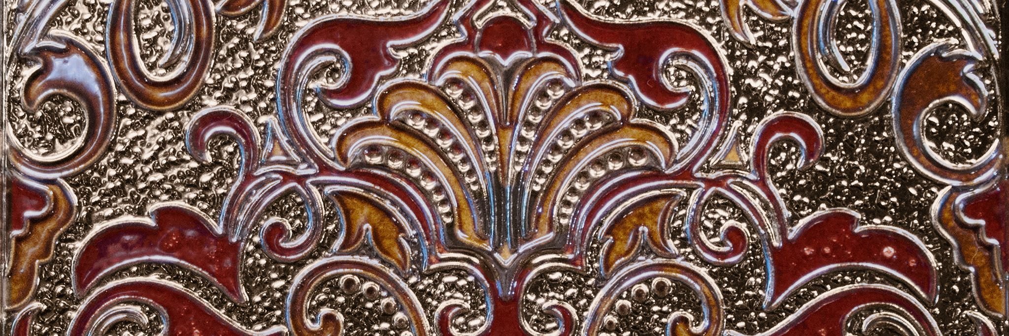 Декоративные элементы Absolut Keramika Decor Damasco Granate, цвет бордовый, поверхность глянцевая, прямоугольник, 100x300