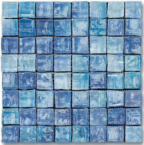 Мозаика Ker-av Frammenti&Riflessi Oltremare Cangiante su Rete (3,75X3,75) Стекло KER-9034, цвет голубой, поверхность глянцевая, квадрат, 300x300