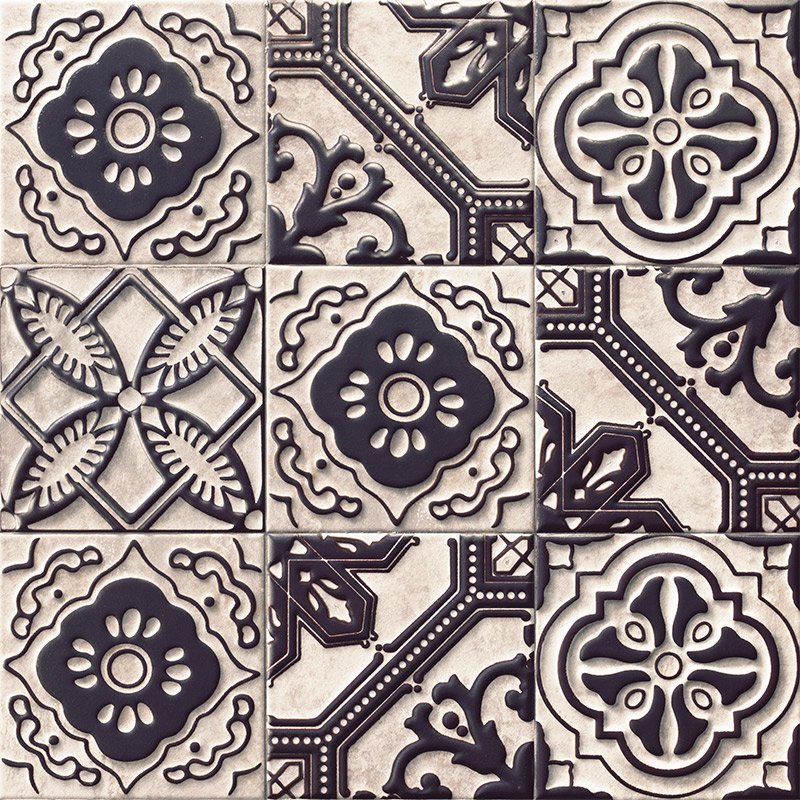 Декоративные элементы Mainzu Relief Titanium, цвет чёрно-белый, поверхность матовая, квадрат, 200x200