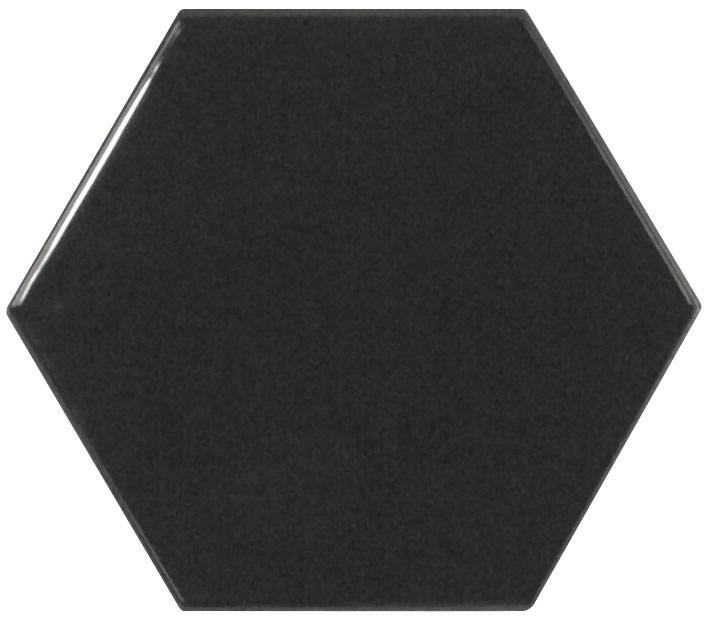 Керамическая плитка Equipe Scale Hexagon Black Gloss 21915, цвет чёрный тёмный, поверхность глянцевая, шестиугольник, 107x124