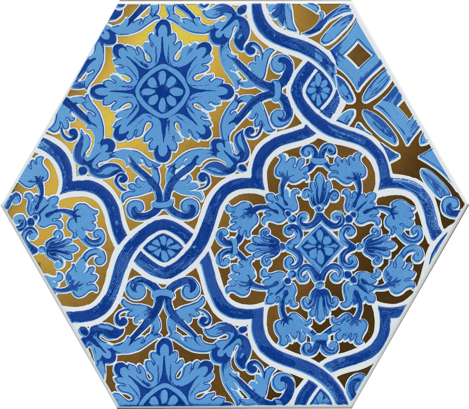 Декоративные элементы Kerama Marazzi Талья 5 VT\A431\24000, цвет голубой золотой, поверхность глянцевая, шестиугольник, 200x231