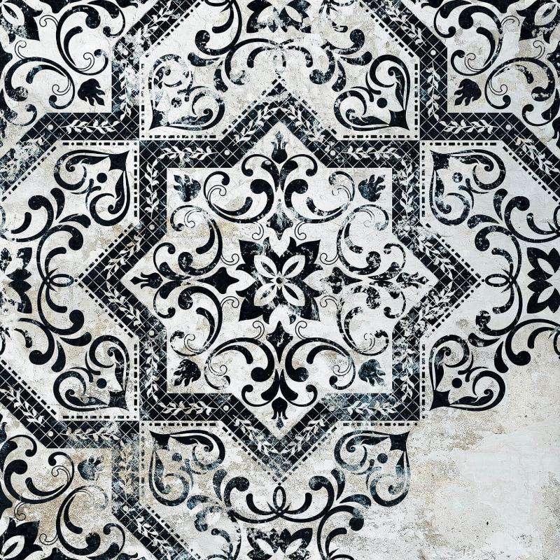 Декоративные элементы Absolut Keramika Mindanao Term 01, цвет чёрно-белый, поверхность сатинированная, квадрат, 600x600