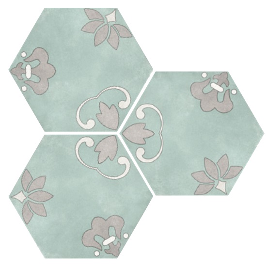Декоративные элементы Elios Hexagon Lily Turquoise 00ZE0A6, цвет бирюзовый, поверхность матовая, шестиугольник, 254x292