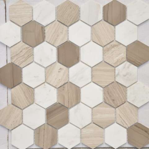 Мозаика Caramelle Mosaic Pietrine Hexagonal Pietra Mix 3 Mat, цвет бежевый, поверхность матовая, шестиугольник, 295x305