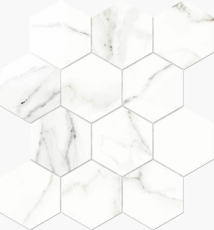 Мозаика Novabell Esagona Statuario Lapp. IMP 003L, цвет белый, поверхность лаппатированная, прямоугольник, 252x291