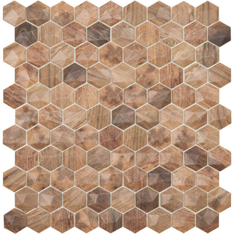 Мозаика Vidrepur Hex Woods № 4700d, цвет коричневый, поверхность матовая, прямоугольник, 307x317