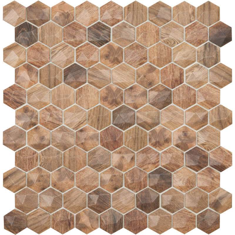 Мозаика Vidrepur Hex Woods № 4700d, цвет коричневый, поверхность матовая, прямоугольник, 307x317
