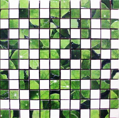 Мозаика Infinity Lotus Mosaico Blanco-Verde, цвет зелёный, поверхность глянцевая, квадрат, 300x300