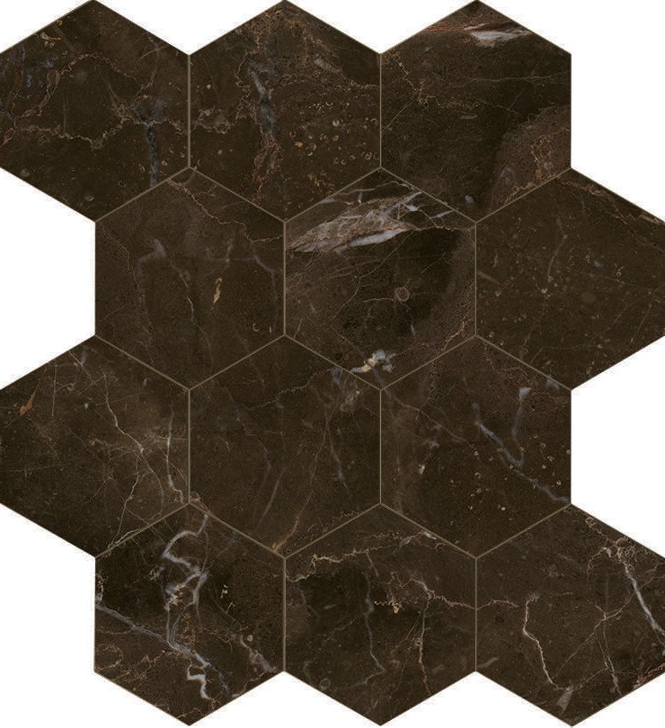 Мозаика Caesar Anima Dark Emperador Comp. Esagono ACKX, цвет коричневый тёмный, поверхность полированная, шестиугольник, 285x330