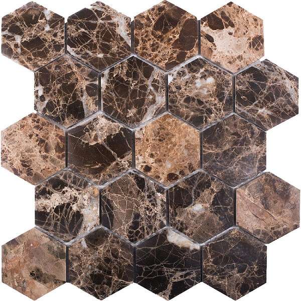 Мозаика Starmosaic Wild Stone Hexagon Dark Emperador Polished JMST6303P, цвет коричневый тёмный, поверхность полированная, шестиугольник, 260x282