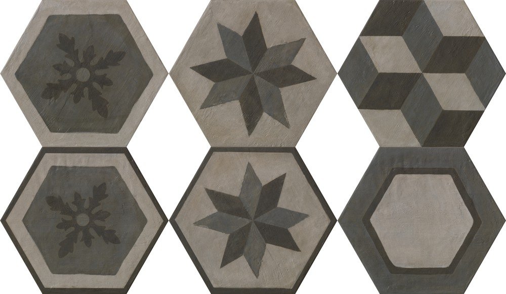Декоративные элементы Settecento Gea Esagona Decoro Colori Freddi, цвет серый, поверхность глазурованная, прямоугольник, 409x472