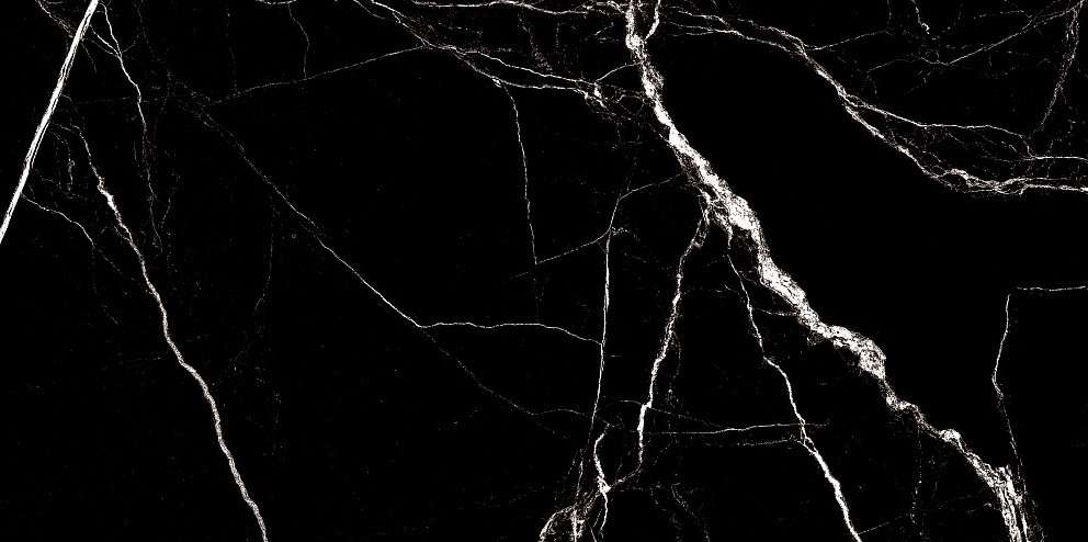 Керамогранит  Nero Marquina, цвет чёрно-белый, поверхность полированная, прямоугольник, 600x1200
