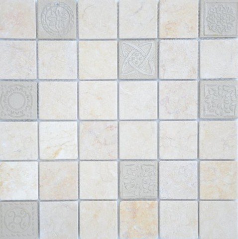 Мозаика Caramelle Mosaic Art Stone Travertino Silver Mat, цвет белый, поверхность матовая, квадрат, 300x300