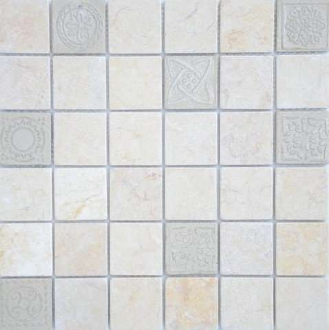 Мозаика Caramelle Mosaic Art Stone Travertino Silver Mat, цвет белый, поверхность матовая, квадрат, 300x300