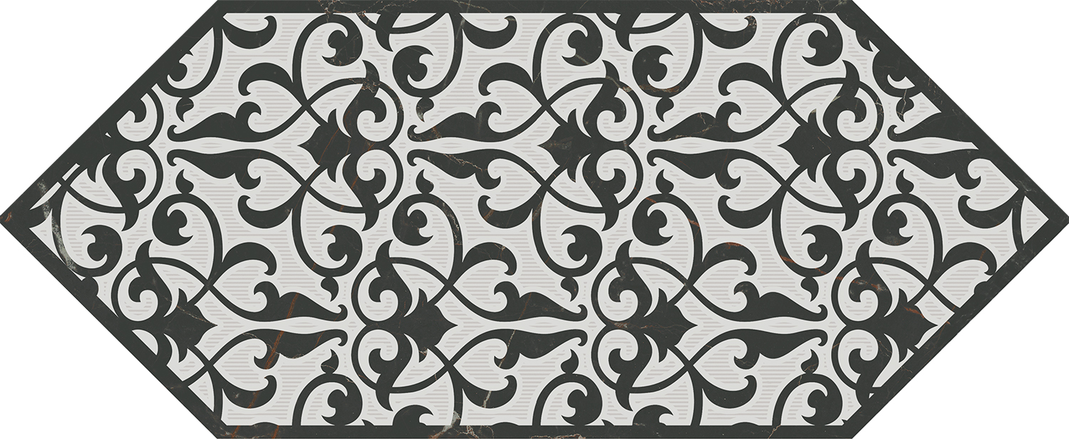 Декоративные элементы Kerama Marazzi Келуш 2 черно-белый HGD\A481\35006, цвет чёрно-белый, поверхность глянцевая, шестиугольник, 140x340