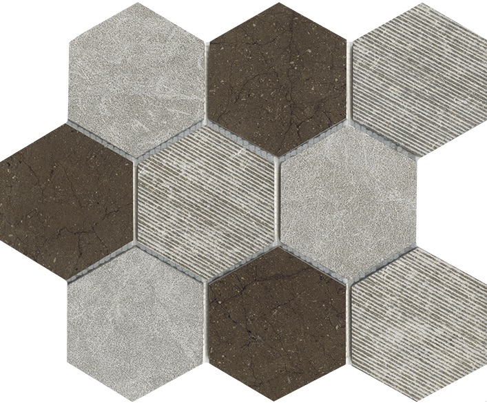 Мозаика L'Antic Colonial World Hexagon Texture Brown L241717511, цвет серый коричневый, поверхность матовая, шестиугольник, 259x299
