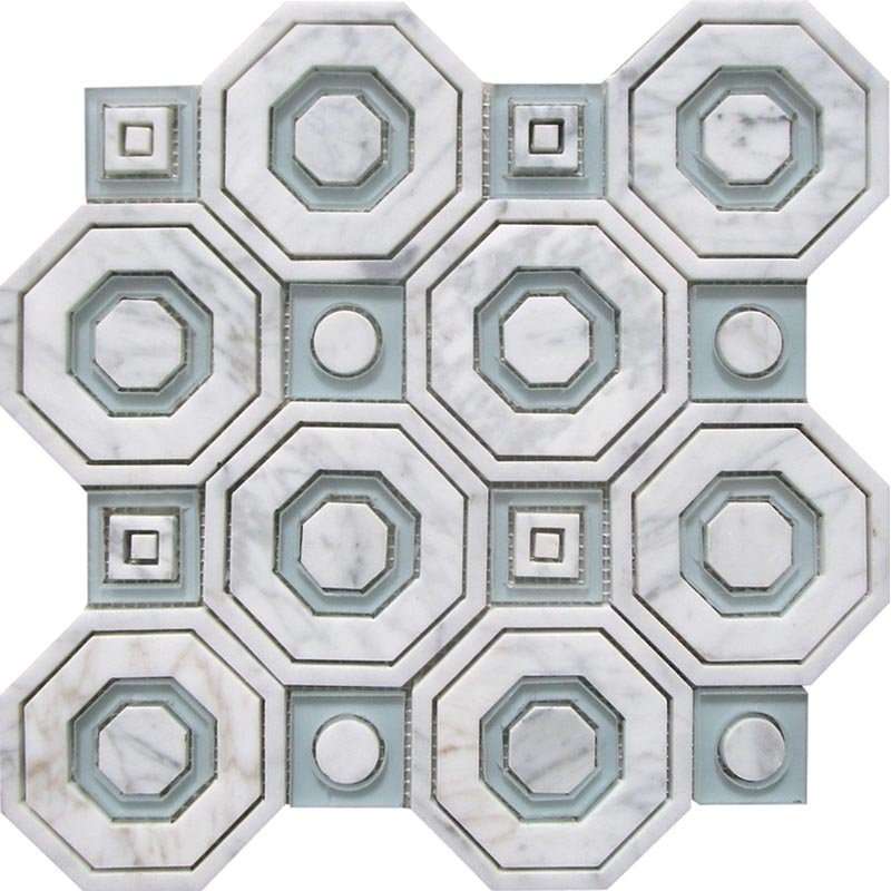 Керамическая плитка Skalini Shape Ravenna Waterjet Carrara, цвет серый, поверхность глянцевая, квадрат, 287x287