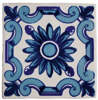 Декоративные элементы Cevica Dec. Flor Azul Antic Blanco, цвет синий, поверхность глянцевая, квадрат, 130x130