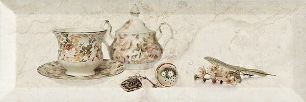 Декоративные элементы Monopole Bonjour Decor Tea Marfil, цвет бежевый, поверхность глянцевая, прямоугольник, 100x300