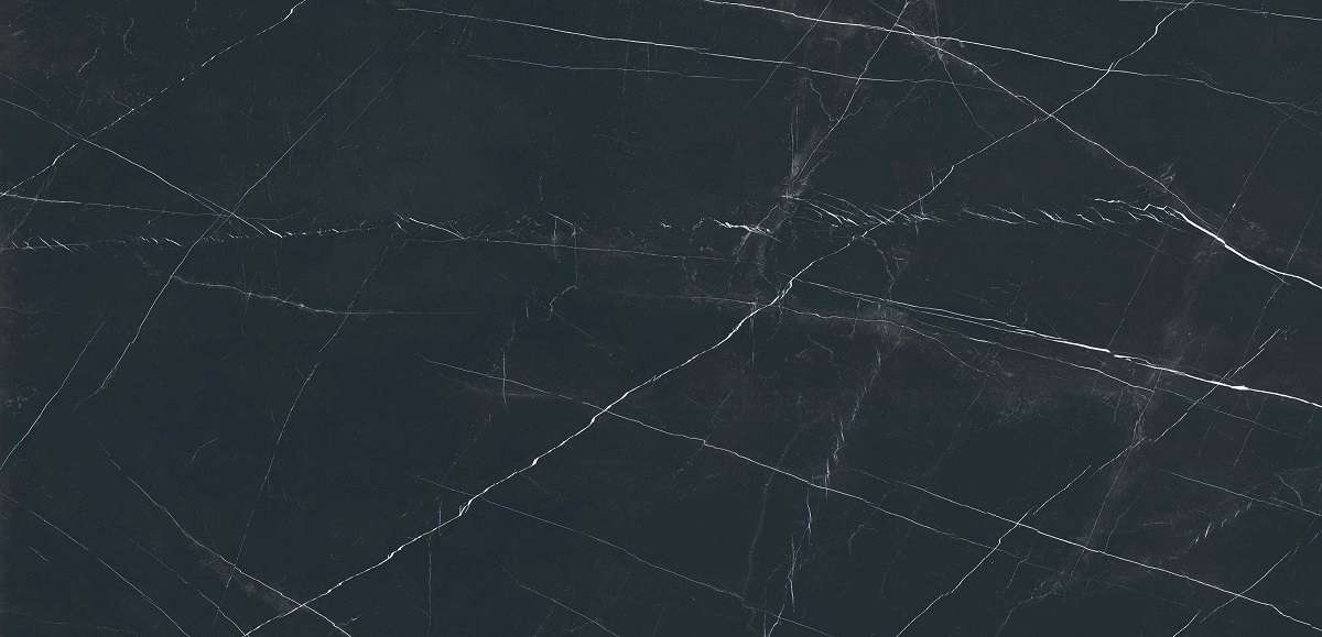 Широкоформатный керамогранит TAU Marquina Black Pul., цвет чёрный, поверхность полированная, прямоугольник, 1200x2800
