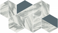 Мозаика Coliseumgres Uffizi White Trapezium 620110000125, цвет белый серый чёрный, поверхность матовая, шестиугольник, 180x314
