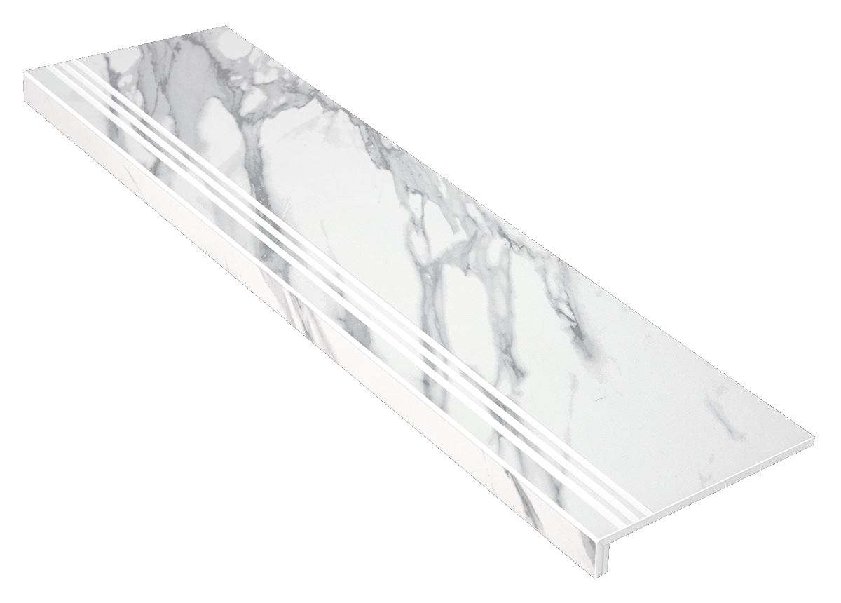 Ступени Идальго Калакатта Ступень Lux LLR Жемчуг, цвет белый, поверхность лаппатированная, прямоугольник с капиносом, 320x1200