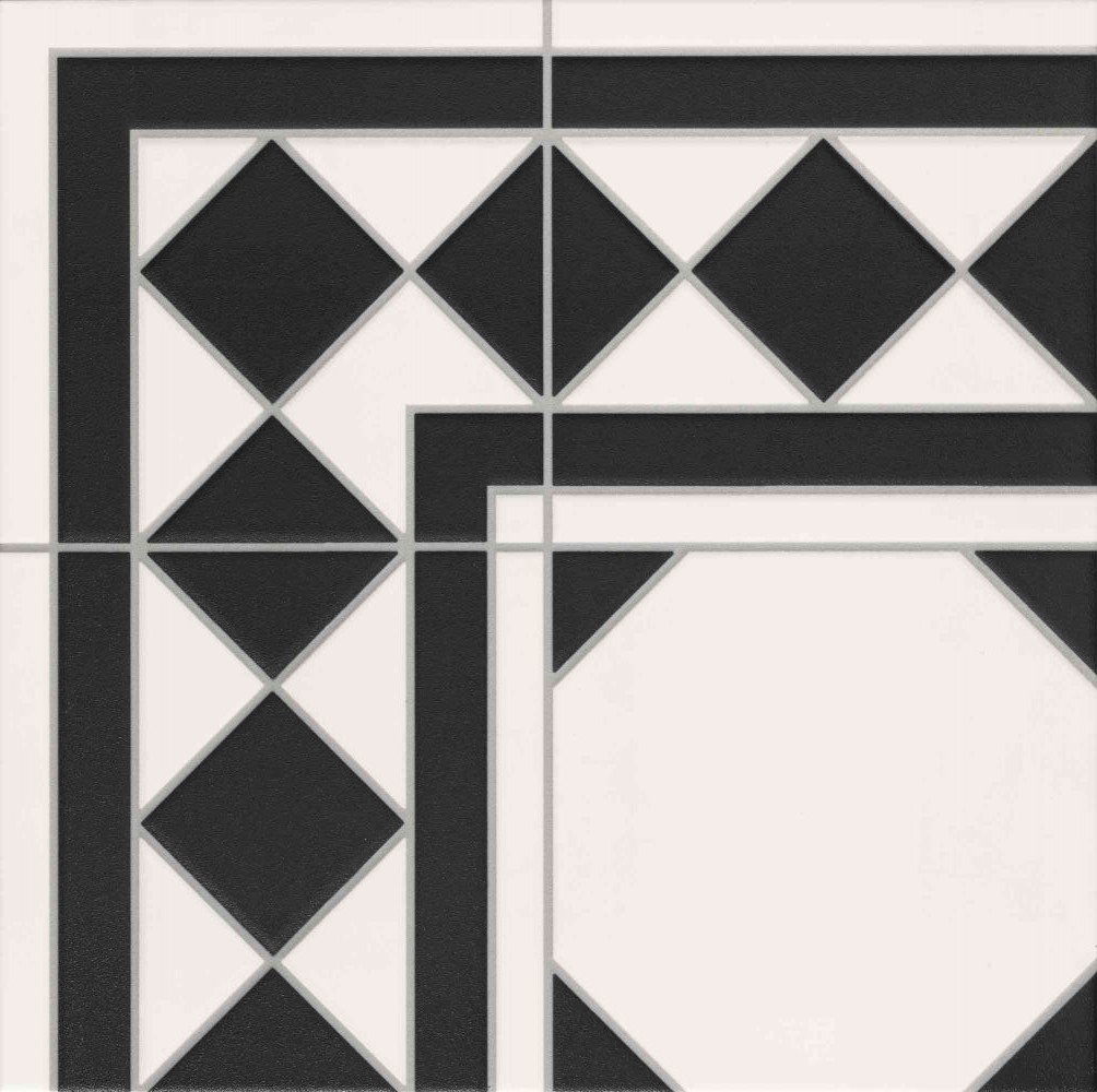 Декоративные элементы Realonda Oxford Negro Esquina, цвет чёрно-белый, поверхность матовая, квадрат, 333x333