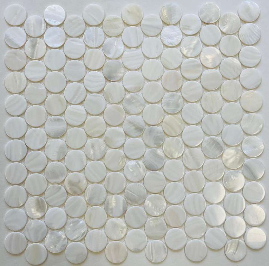 Мозаика Pixel Mosaic PIX752 Натуральный перламутр (чип 25 мм), цвет белый, поверхность глянцевая, круг и овал, 285x295