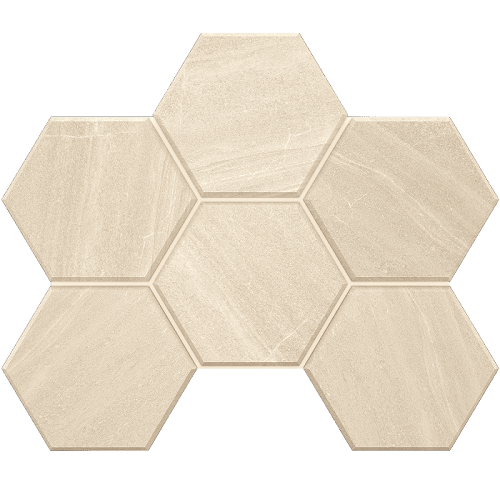 Мозаика Estima Gabbro White GB01 Hexagon Неполированный 25x28,5 39870, цвет белый, поверхность матовая, шестиугольник, 250x285