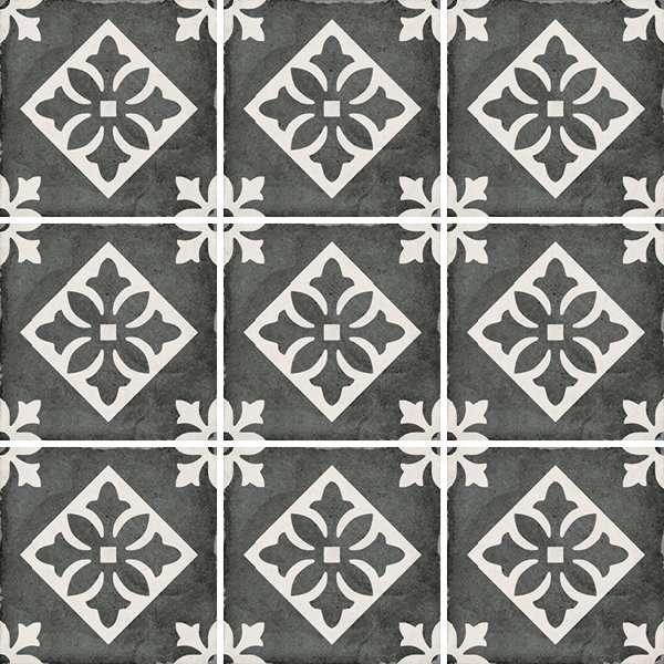 Декоративные элементы Equipe Art Nouveau Padua Black 24416, цвет чёрно-белый, поверхность матовая, квадрат, 200x200