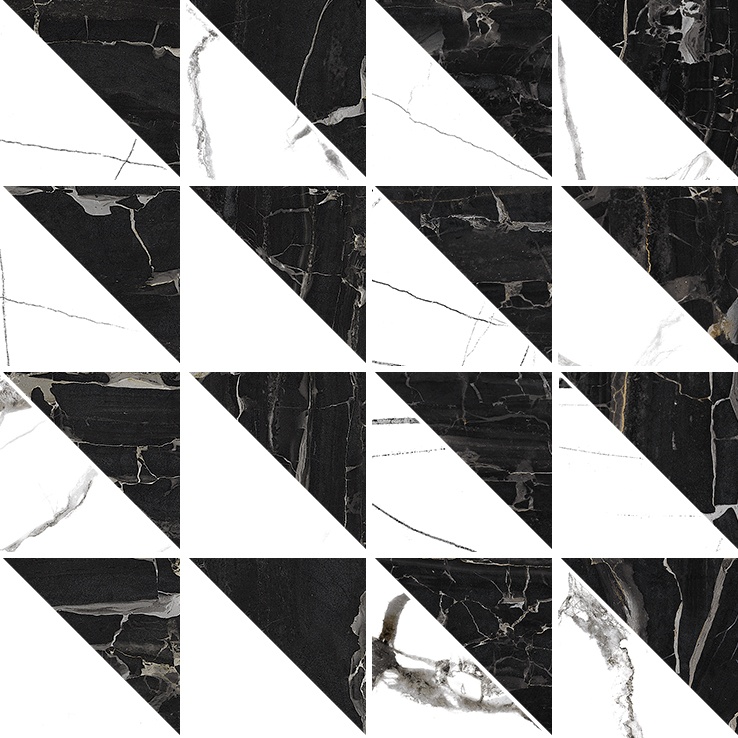 Мозаика Settecento Reverse Mosaico Triangoli Mix 15644, цвет чёрно-белый, поверхность полированная, квадрат, 300x300