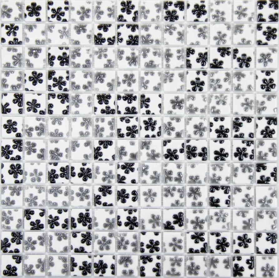 Мозаика Mosavit Dreams Flor Gris-Negro, цвет белый чёрный, поверхность глянцевая, квадрат, 316x316