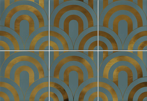 Керамическая плитка Vives Hanami Takada Turquesa Oro VIV-HAN-075, цвет бирюзовый, поверхность глянцевая, прямоугольник, 230x335