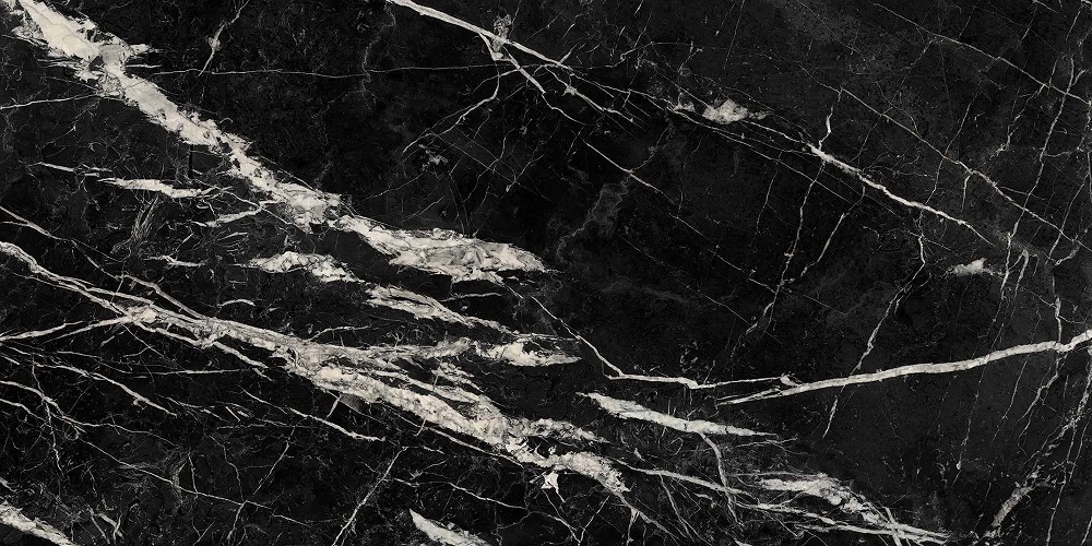 Керамогранит Urbatek Marquina Black Polished 100302694, цвет чёрно-белый, поверхность полированная, прямоугольник, 1500x3000